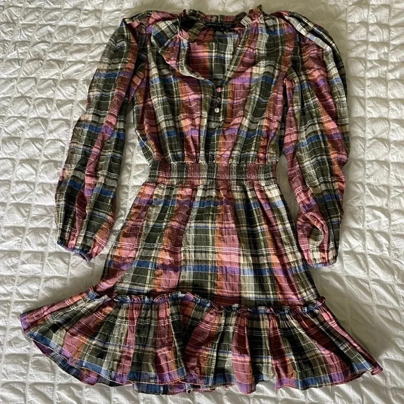 Veronica Beard Destiny plaid crinkled ruched mini dress - Picture 5 of 13